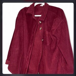 Maurices Burgundy Teddy Button-Front Jacket - Cozy Cottage Summer Fall
